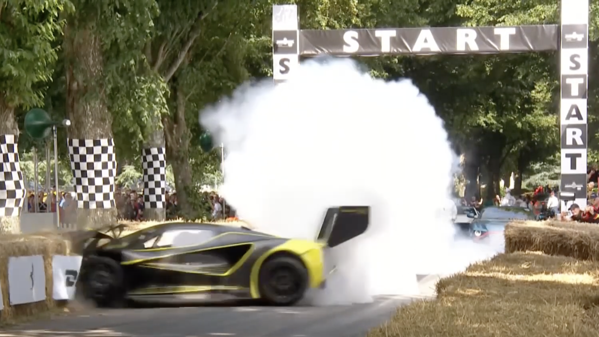 Lotus Evija X crashes in a cloud of smoke at the 2024 Goodwood Festival of Speed